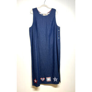 Vintage Koret City Blues Embroidered Denim Maxi Dress Americana Jumper Size 20W